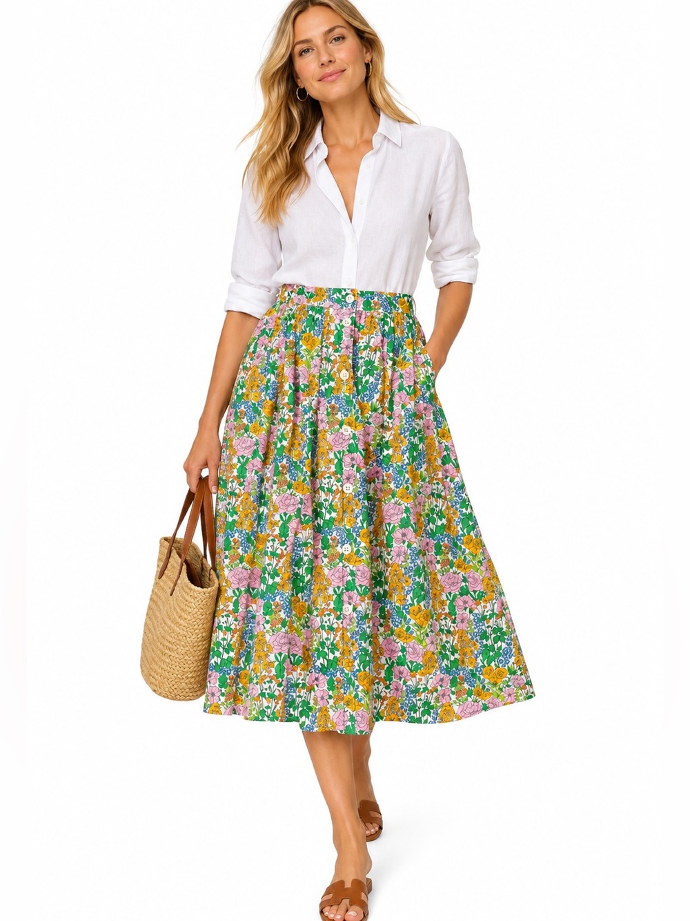 J. Crew Cotton Button-up Midi Skirt in Liberty Mini Floral Walk Size S